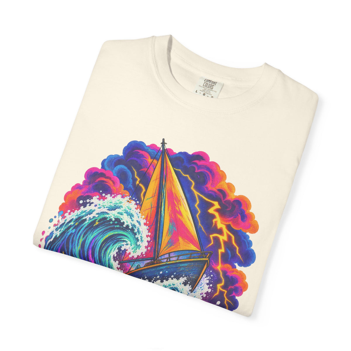Ride The Storm Tee | Sailboat Big Wave Shirt | Bold Ocean Art T-Shirt | Comfort Colors