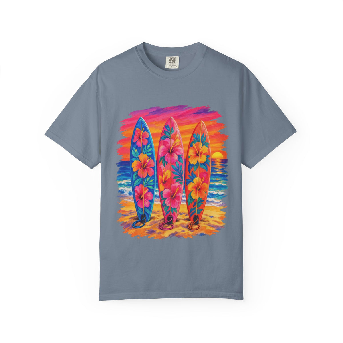 Floral Surfboards Shirt | Surfboard Quiver Sunset Tee | Comfort Colors T-Shirt