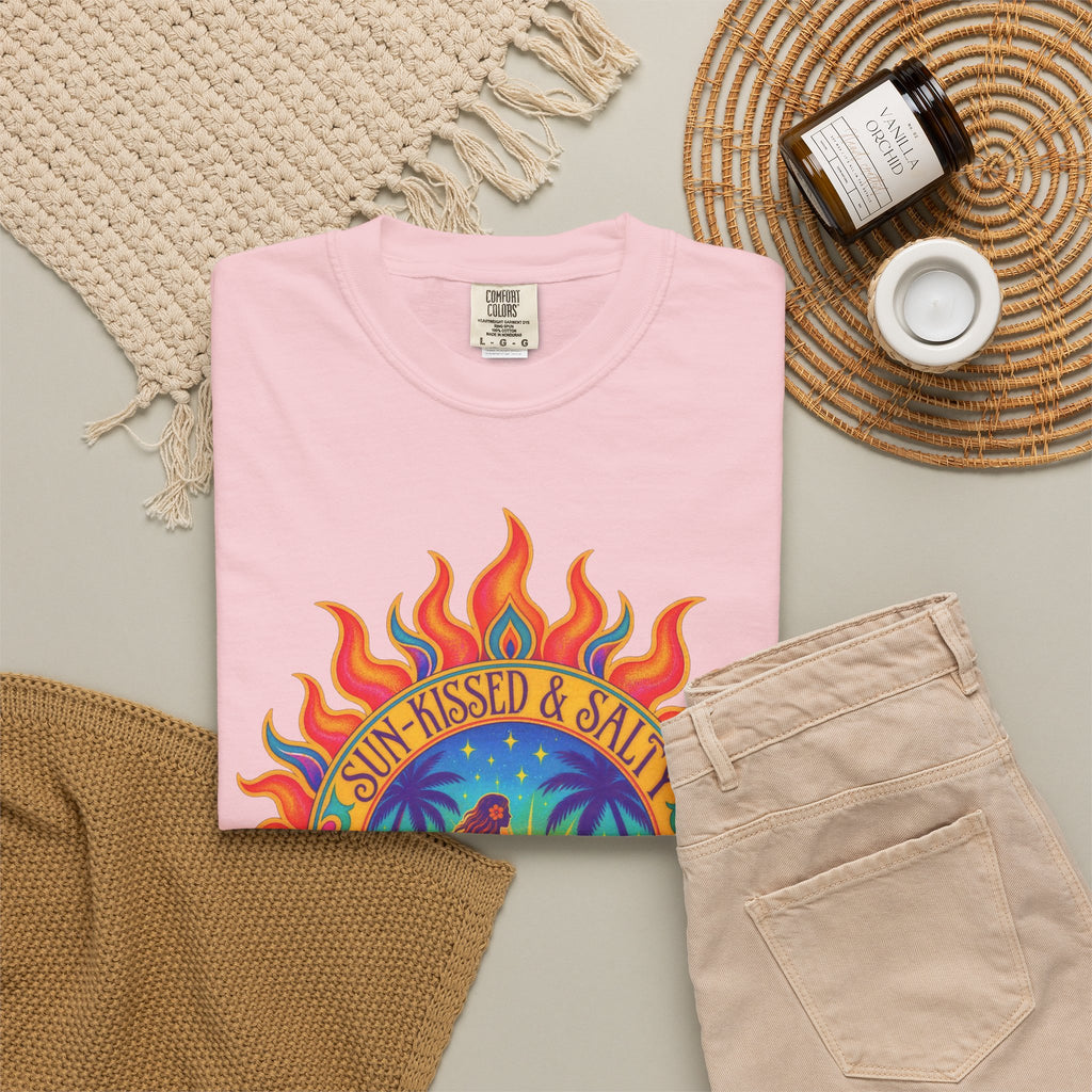 Sun-Kissed & Salty Tee | Sun Mandala Surf Girl Shirt | Boho Beach T-Shirt | Comfort Colors