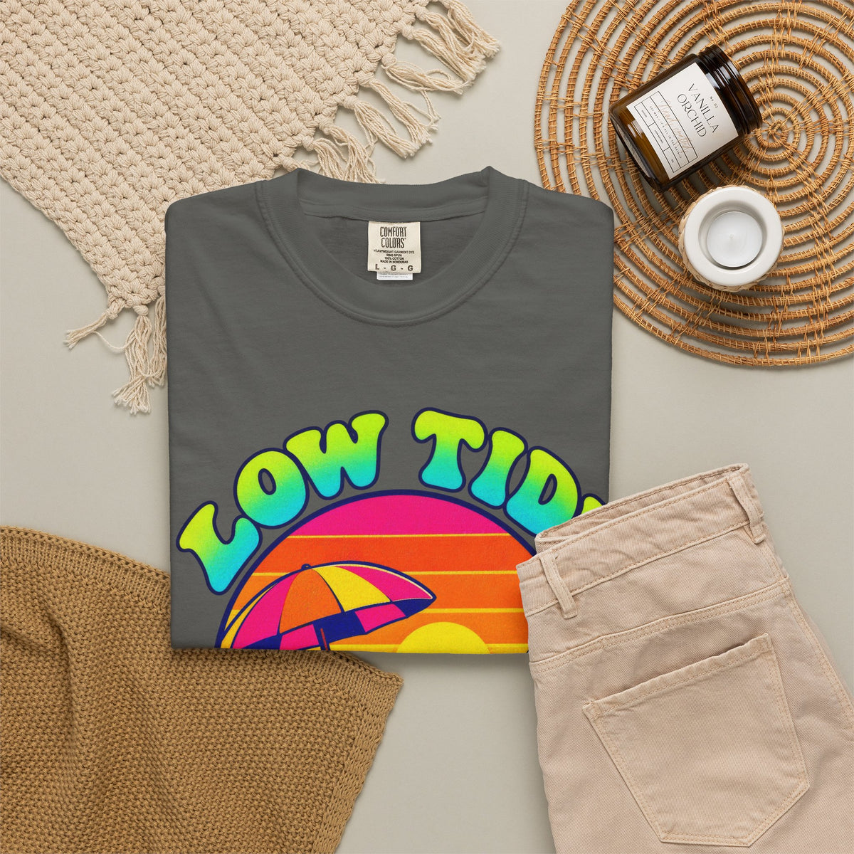 Low Tide High Vibes Tee | Good Vibes Beach Shirt | Colorful Tide Pool T-Shirt | Comfort Colors