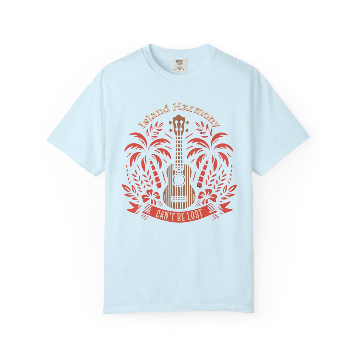 Island Harmony Guitar Tee | Can't Be Lost palm tree ukulele design