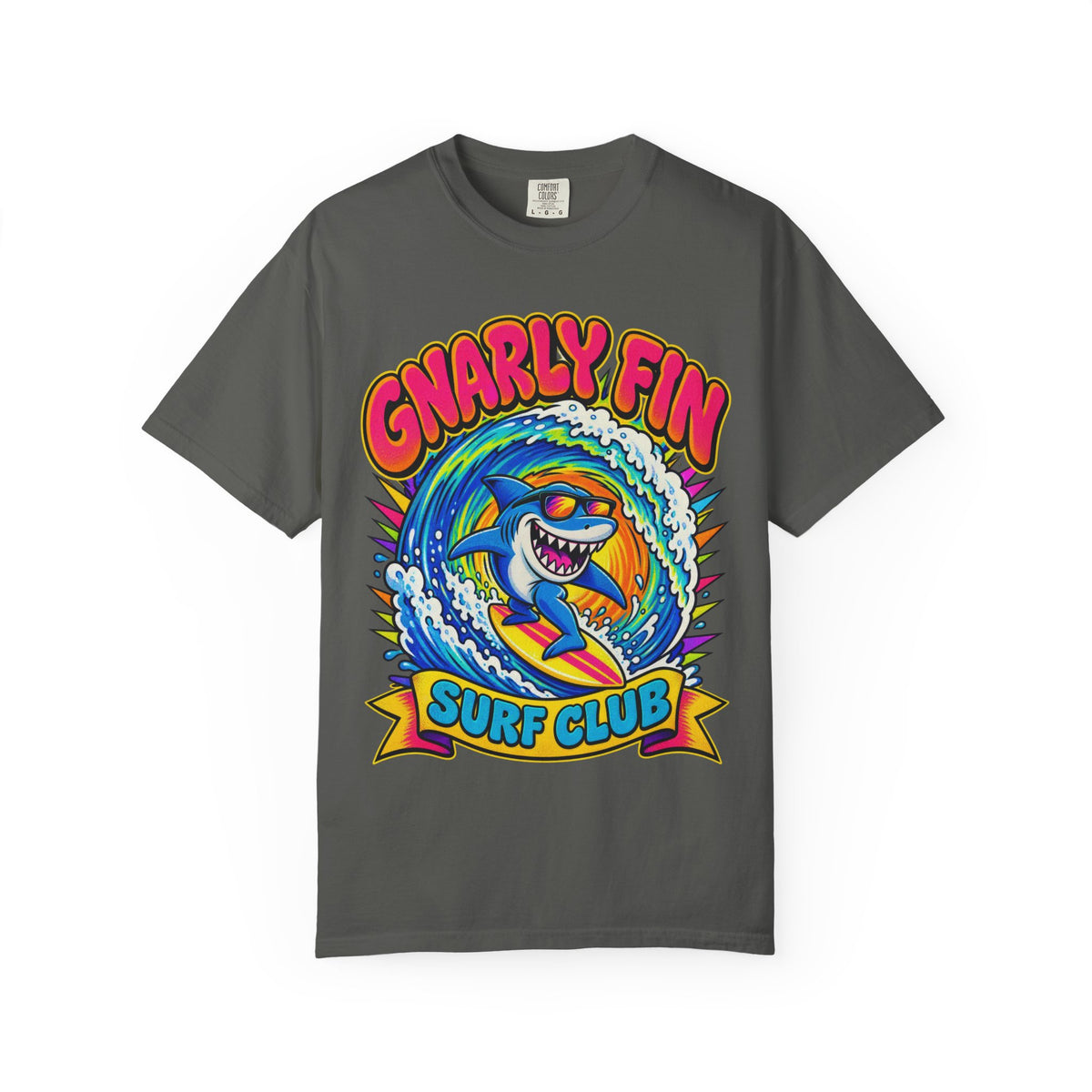 Gnarly Fin Surf Club Tee | Retro Shark Surf Shirt | Funny Shark T-Shirt | Comfort Colors