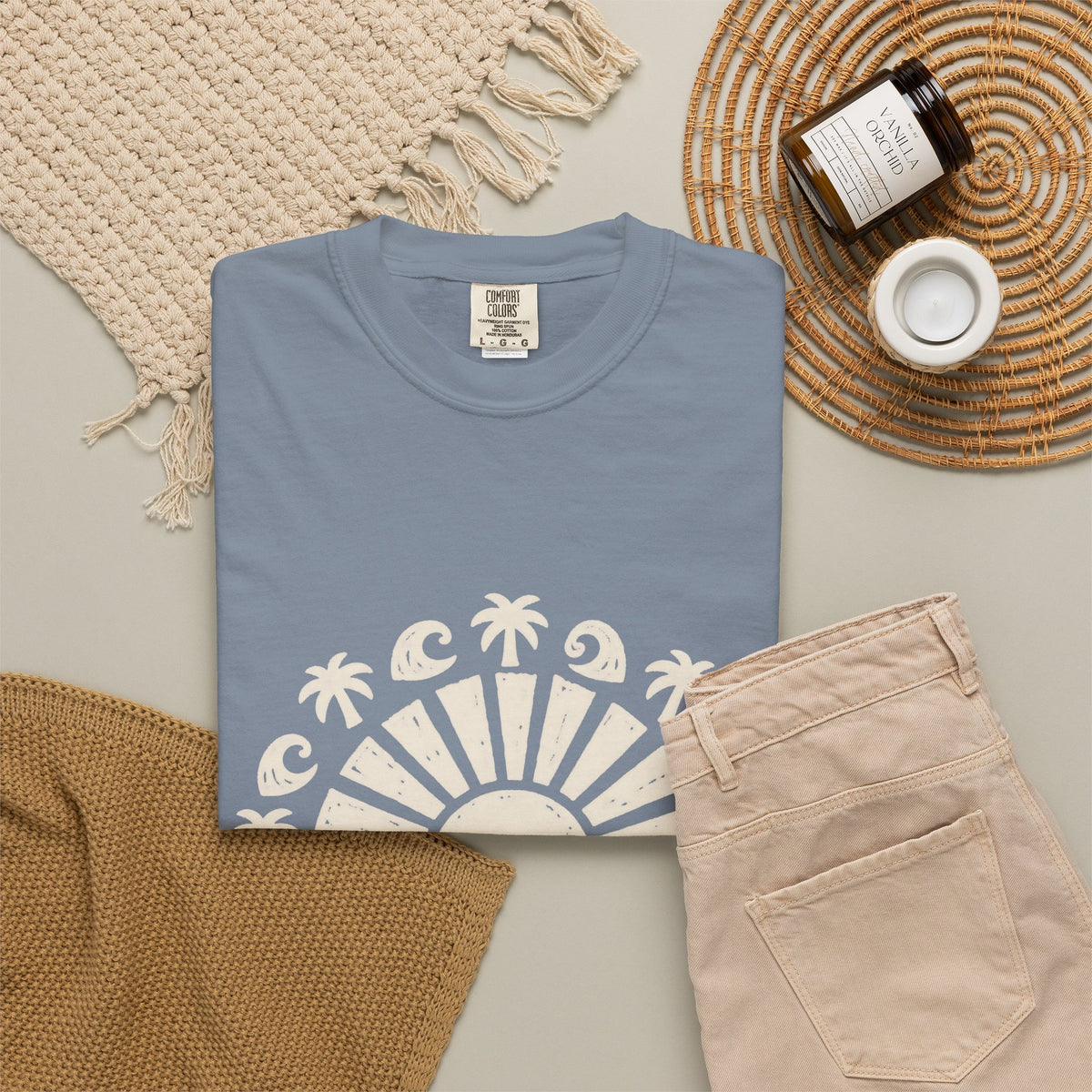 Linocut Sun Wave Shirt | Minimal Palm Medallion Tee | Comfort Colors T-Shirt