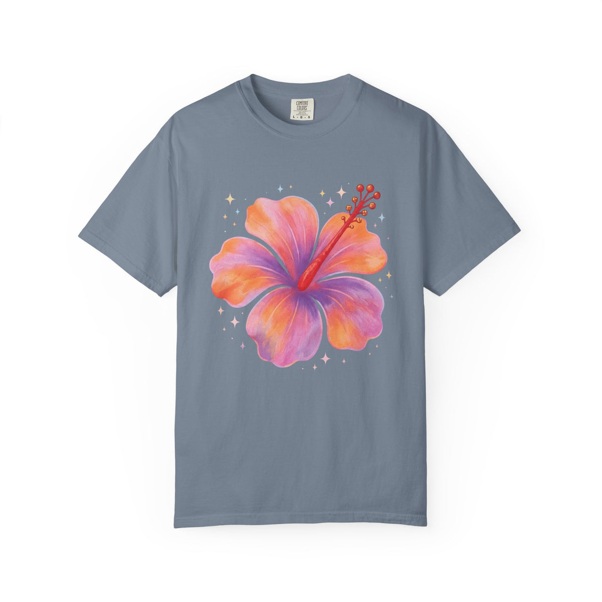 Pastel Hibiscus Tee | Sparkly Tropical Flower Shirt | Dreamy Hibiscus Graphic T-Shirt | Comfort Colors