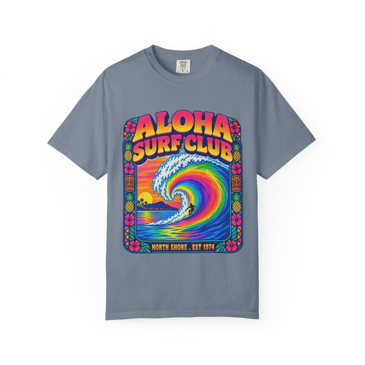 Aloha Surf Club Tee | Hawaiian Retro Surf Shirt | Tropical Hibiscus T-Shirt | Comfort Colors