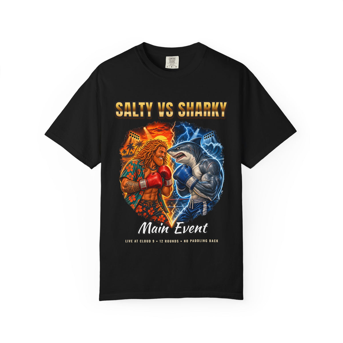 Salty vs Sharky Fight Shirt | Boxing Poster Surf Bootleg Tee | Comfort Colors T-Shirt