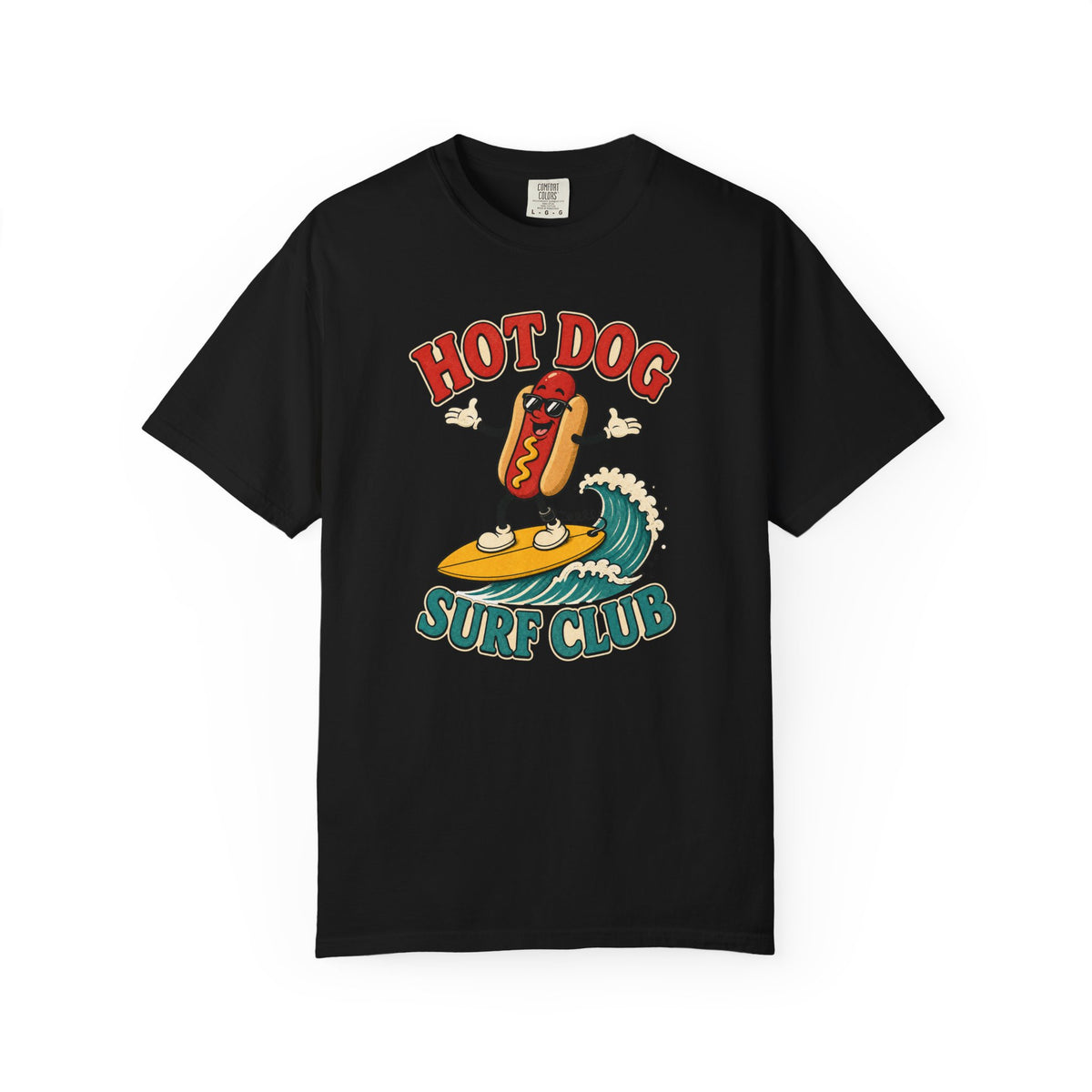 Hot Dog Surf Club Tee | Funny Hot Dog Surf Shirt | Retro Beach T-Shirt | Comfort Colors Gift