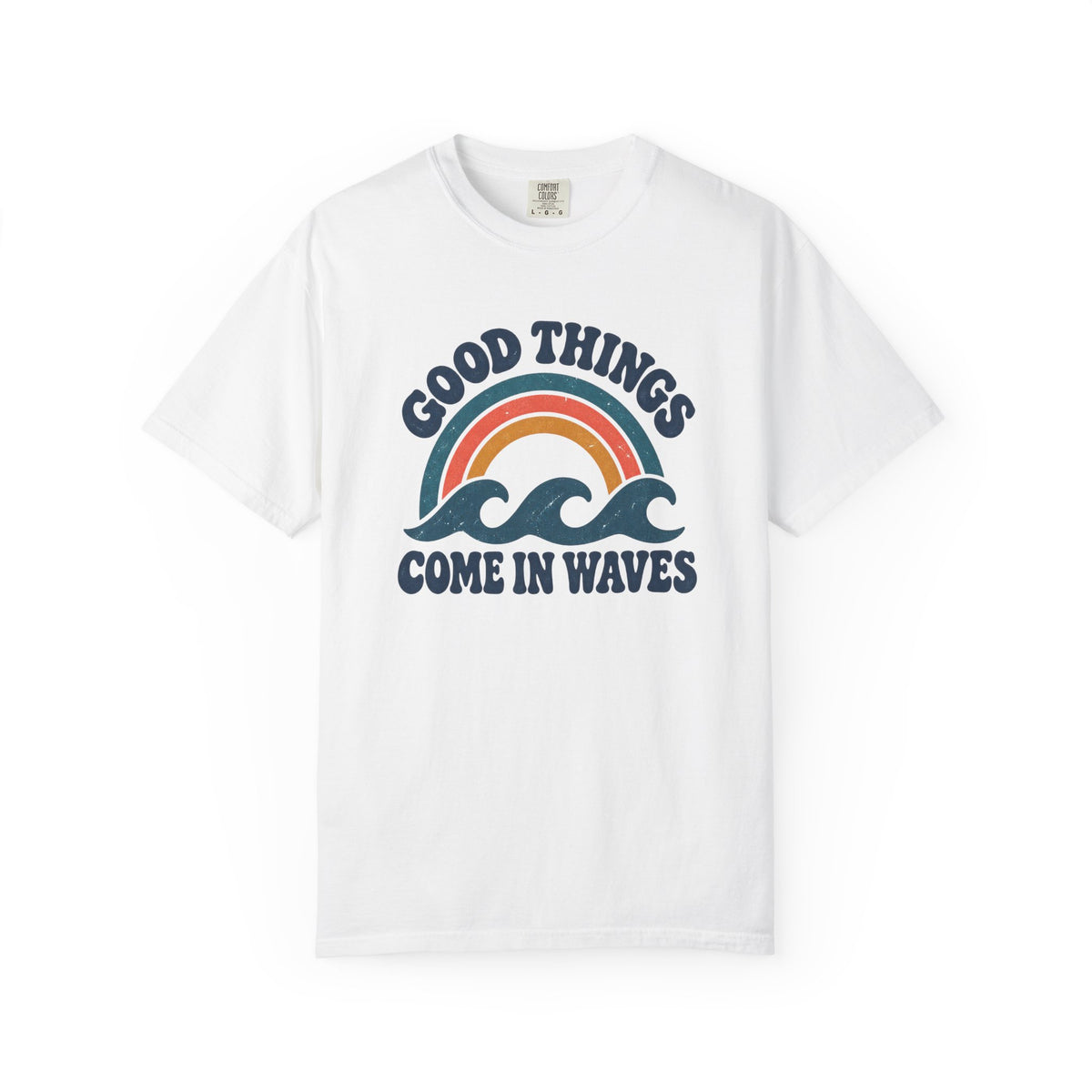 Good Things Come In Waves Tee | Retro Rainbow Wave Shirt | Positive Surf T-Shirt | Comfort Colors Gift