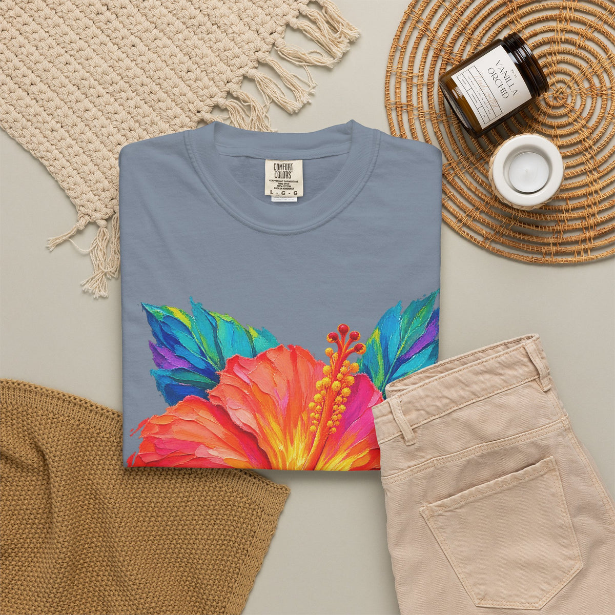 Painted Hibiscus Sunrise Shirt | Tropical Flower Tee | Comfort Colors T-Shirt