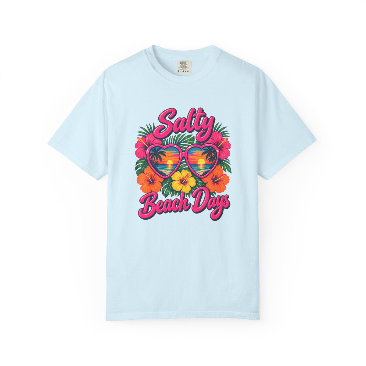 Salty Beach Days Tee | Neon Heart Sunglasses Shirt | Tropical Hibiscus T-Shirt | Comfort Colors Gift