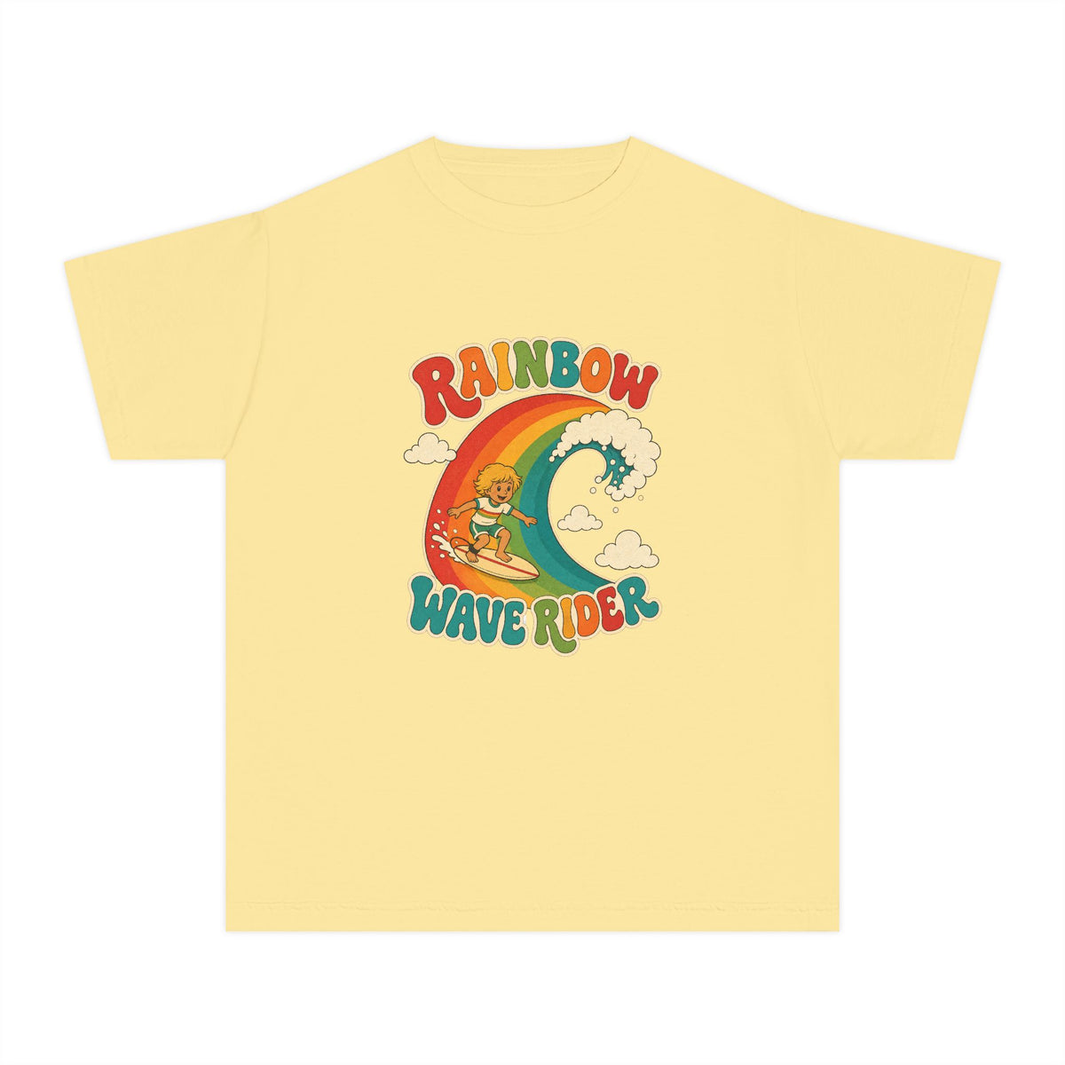 Rainbow Wave Rider Kids Tee | Rainbow Wave Kids Shirt | Youth Beach T-Shirt | Surf Kid Gift