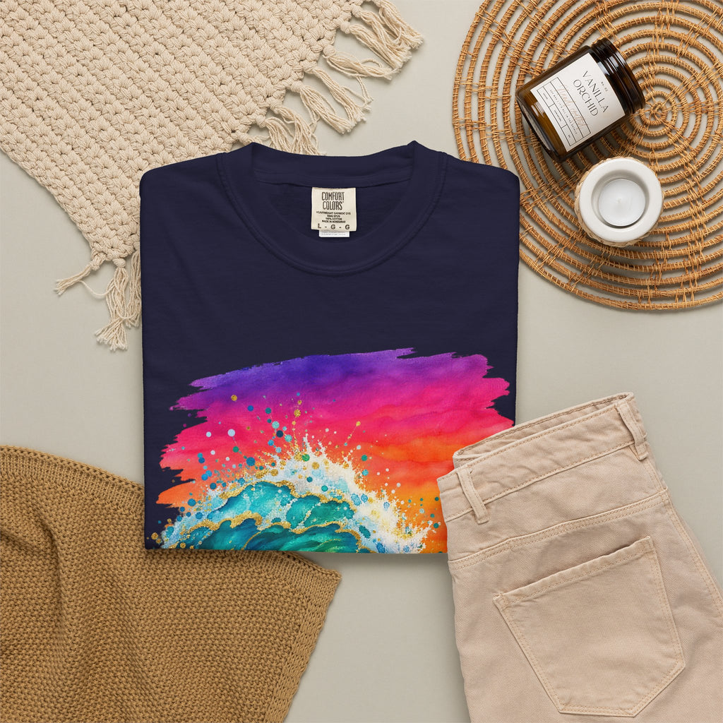 Watercolour Wave Sunset Shirt | Gold Ocean Wave Tee | Comfort Colors T-Shirt