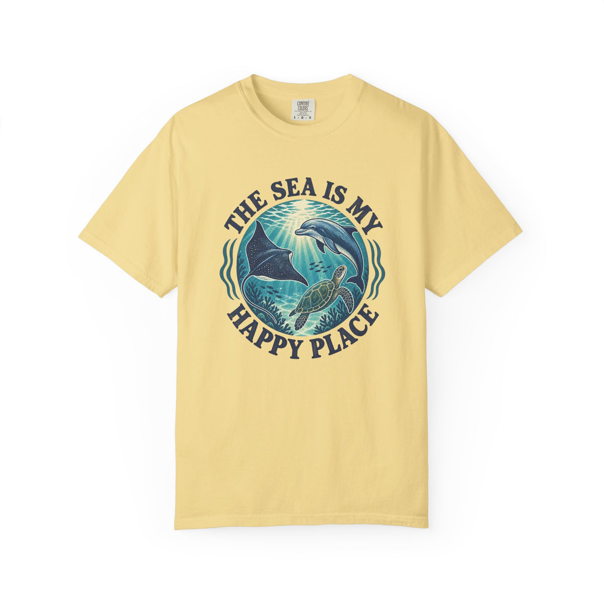 The Sea Is My Happy Place Tee | Ocean Life Turtle Dolphin Shirt | Marine T-Shirt | Comfort Colors Gift