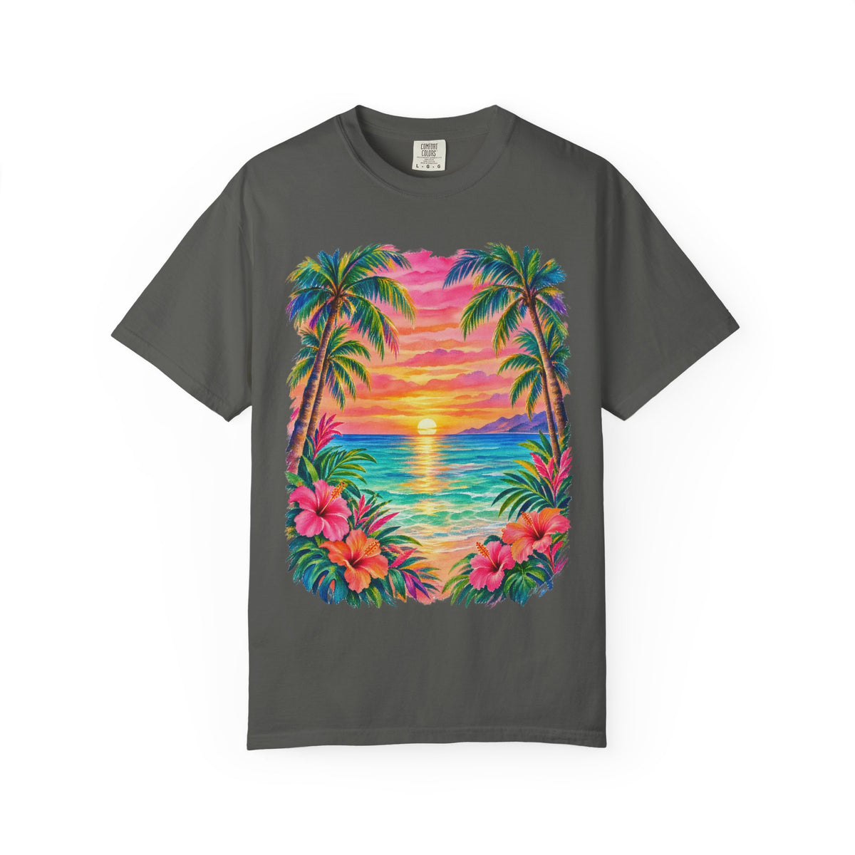 Pastel Palm Sunset Shirt | Watercolour Tropical Beach Tee | Comfort Colors T-Shirt