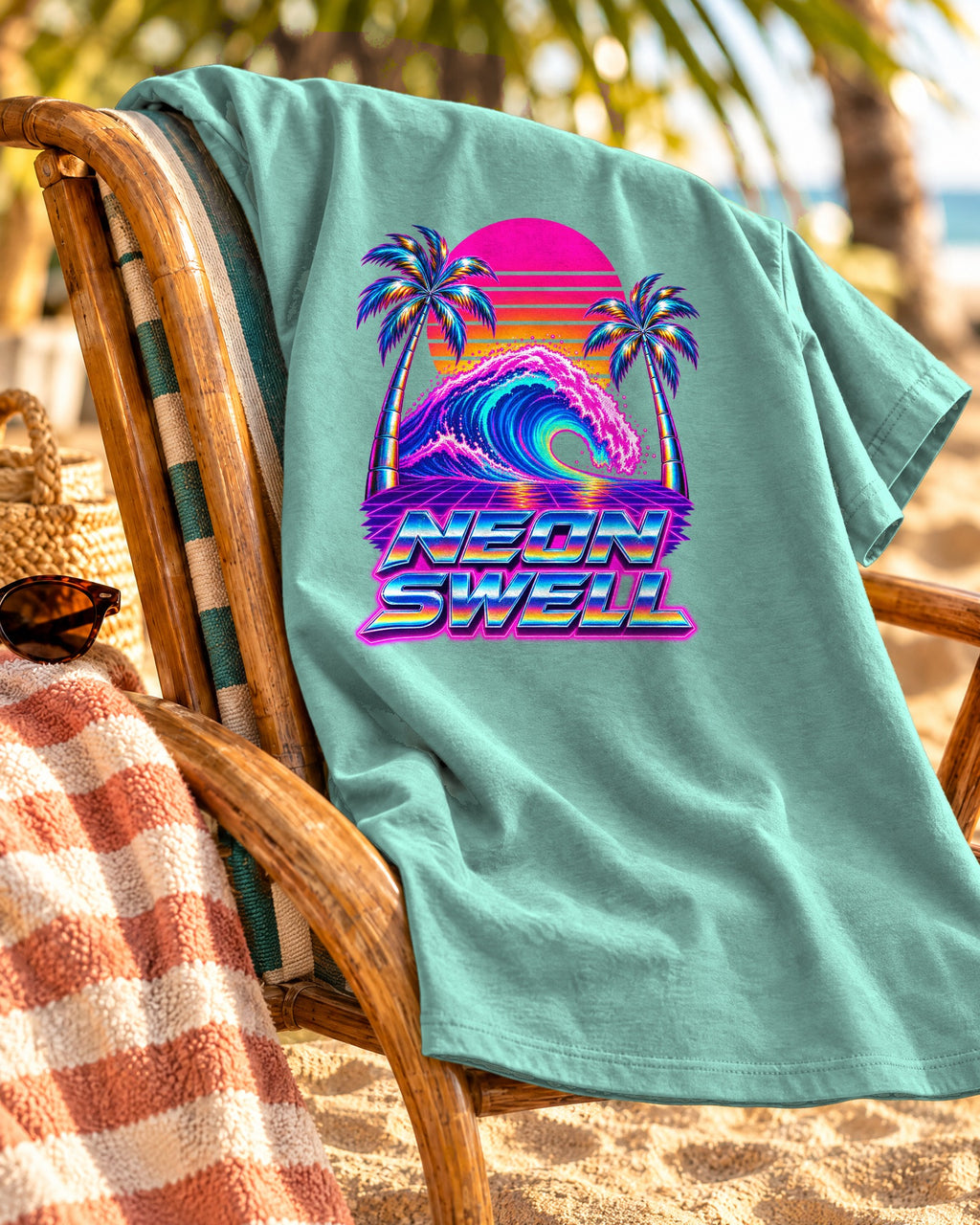 Neon Swell Tee | 80s Neon Surf Shirt | Retro Wave T-Shirt | Comfort Colors