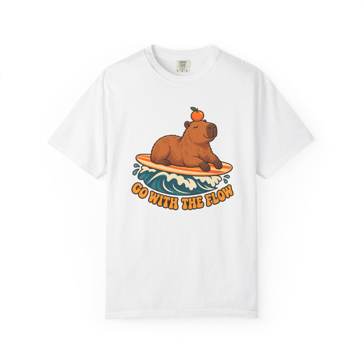 Capybara Go With The Flow Tee | Cute Surfing Capybara Shirt | Funny Animal Surf T-Shirt | Comfort Colors