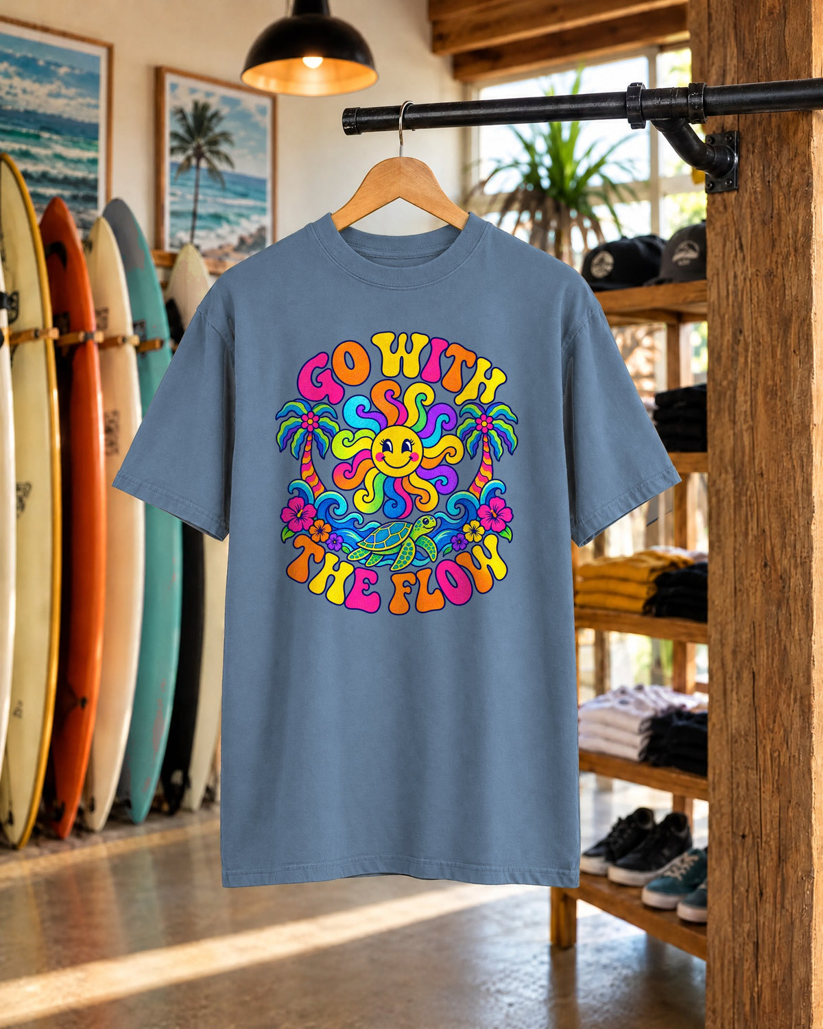 Go With The Flow Tee | Retro Wave Shirt | Positive Vibes T-Shirt | Comfort Colors
