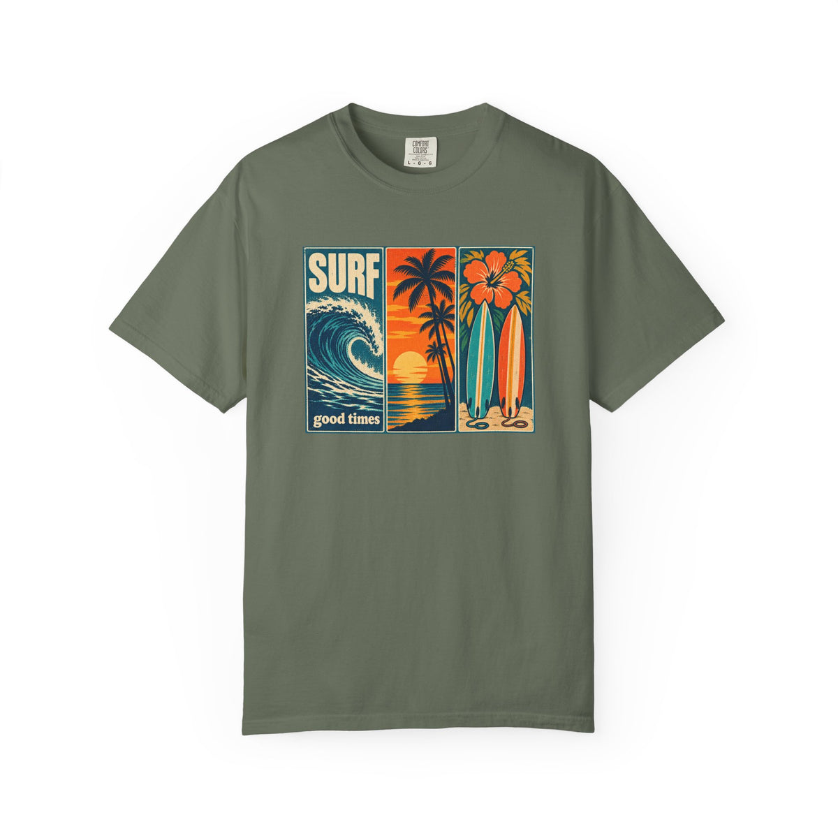 Surf Good Times Tee | Retro Panel Surf Shirt | Vintage Wave Sunset Surfboard T-Shirt | Comfort Colors Gift