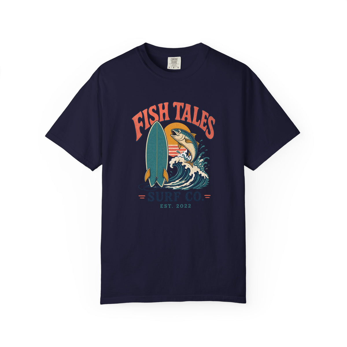 Fish Tales Surf Co. Tee | Retro Fish Board Shirt | Retro Beach T-Shirt | Comfort Colors Gift