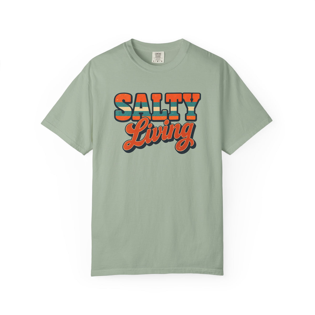 Salty Living Tee | 70s Retro Stripe Beach Shirt | Vintage Style Surf T-Shirt | Comfort Colors Gift