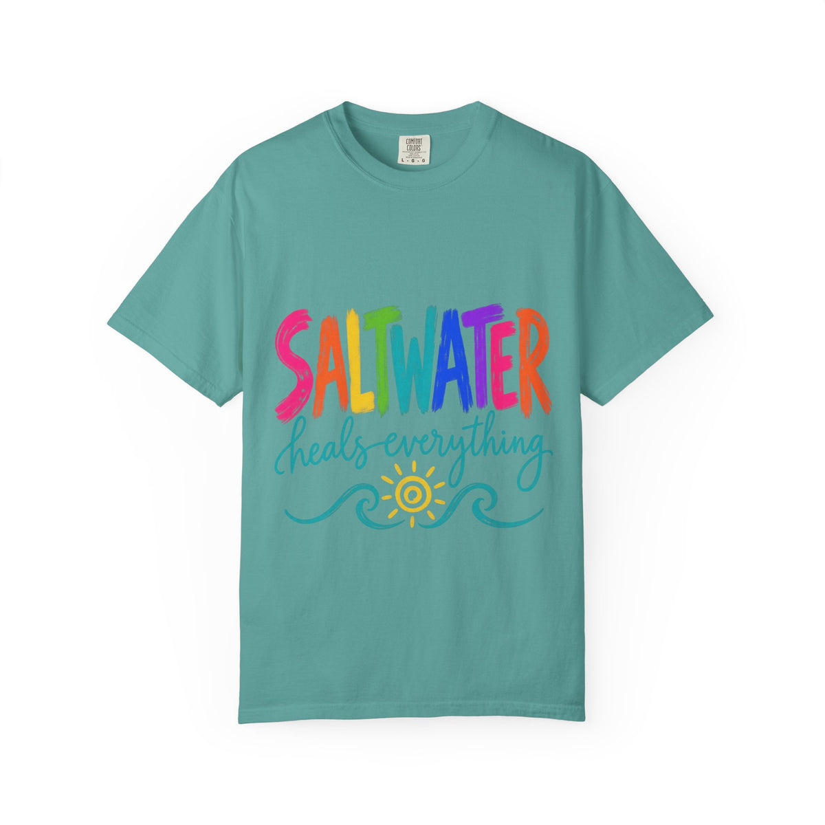 Saltwater Heals Everything Tee | Ocean Therapy Shirt | Colorful Brush Letter T-Shirt | Comfort Colors