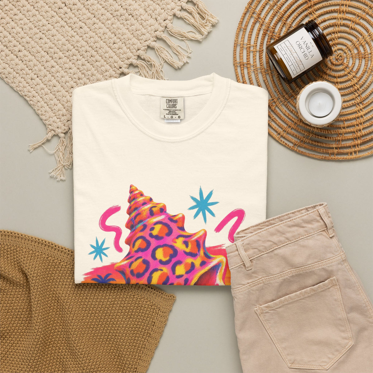 Leopard Conch Shell Shirt | Neon Sunset Beach Tee | Comfort Colors T-Shirt