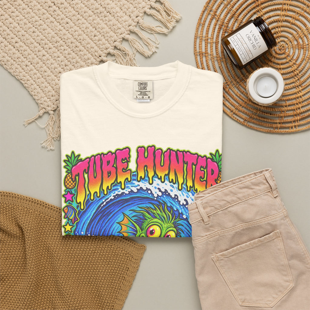 Tube Hunter Tee | 80s Comic Sea Monster Surf Shirt | Funny Barrel Wave T-Shirt | Comfort Colors