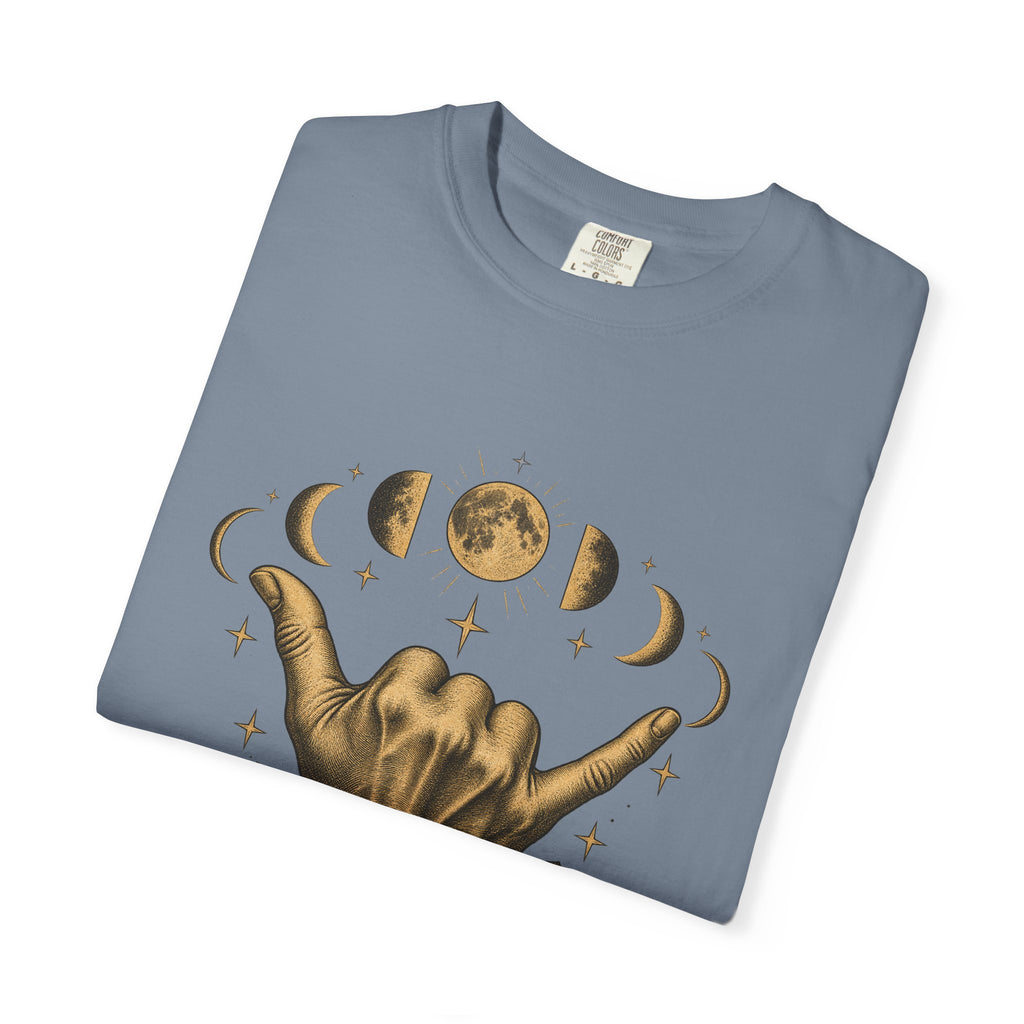Shaka Moon Phases Shirt | Celestial Shaka Hand Tee | Comfort Colors T-Shirt