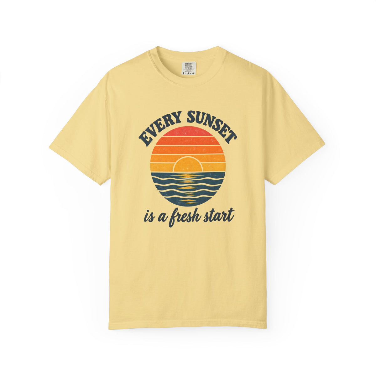 Every Sunset Is A Fresh Start Tee | Retro Sunset Stripe Shirt | Inspirational Beach T-Shirt | Comfort Colors Gift