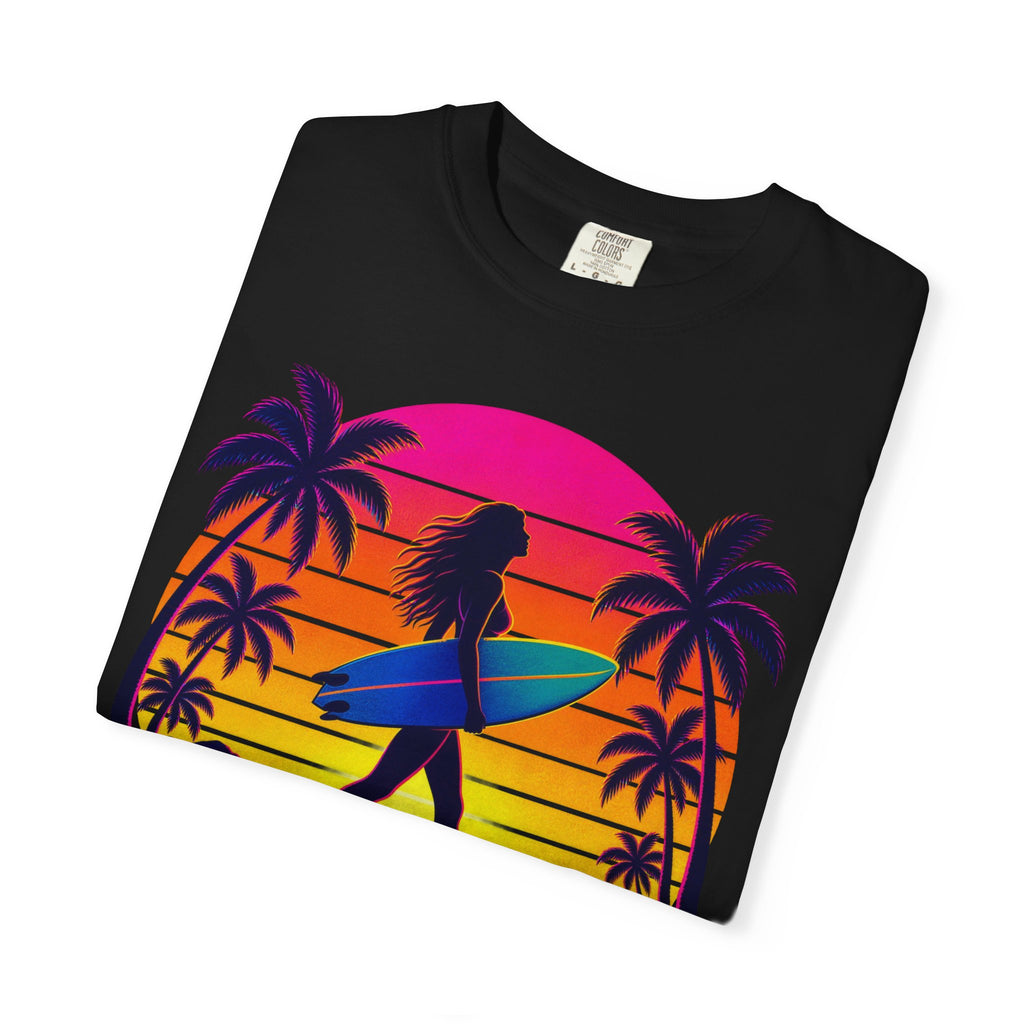 Chasing Sunsets Tee | Synthwave Sunset Surf Girl Shirt | Retro Palm T-Shirt | Comfort Colors