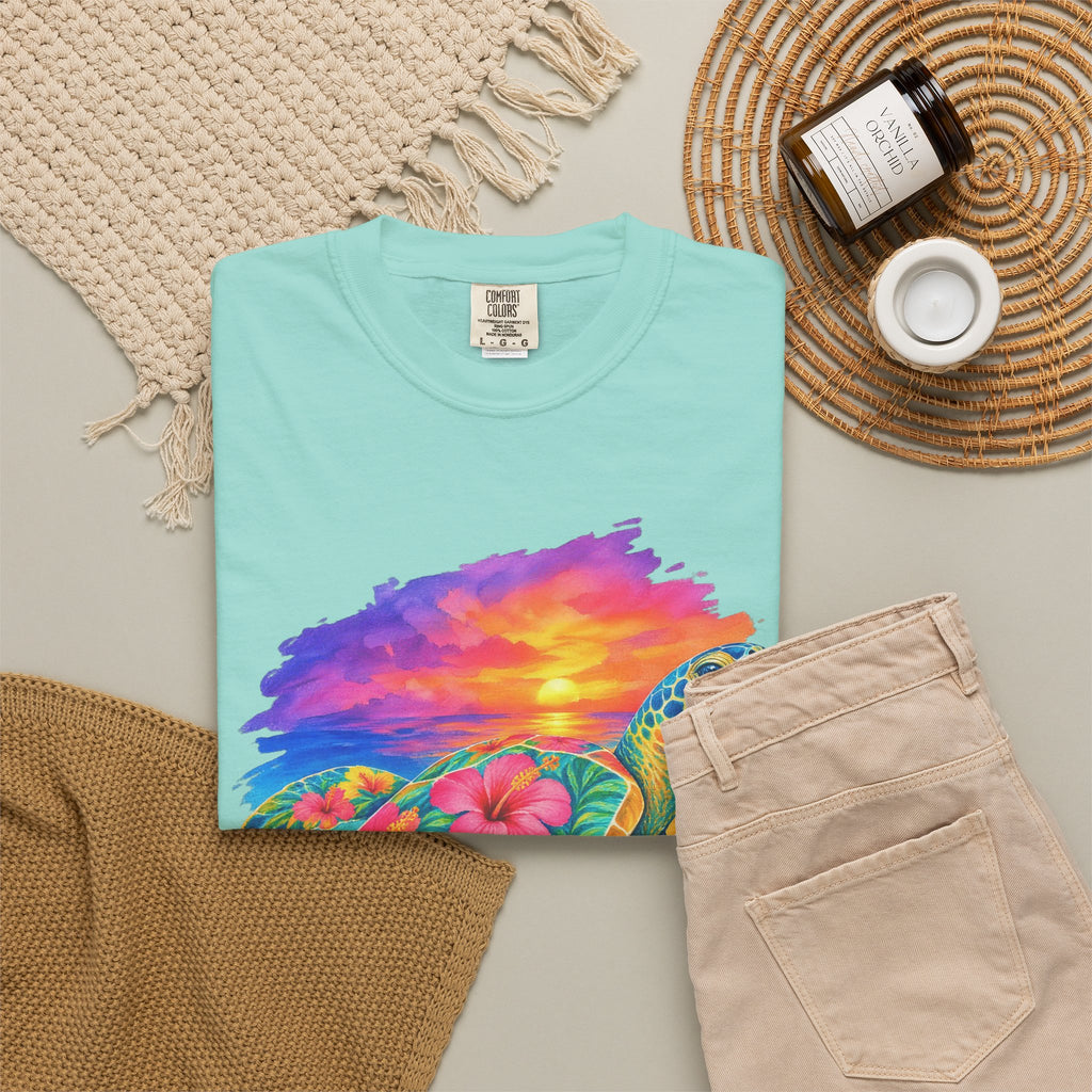 Floral Sea Turtle Shirt | Hibiscus Turtle Sunset Tee | Comfort Colors T-Shirt