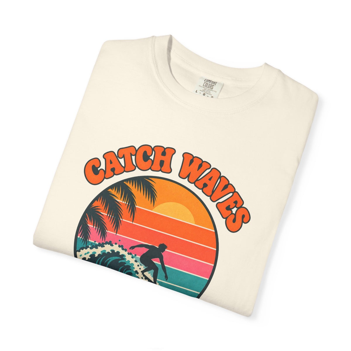 Catch Waves Not Feelings Tee | Retro Sunset Surfer Shirt | Funny Surf T-Shirt | Comfort Colors Ivory