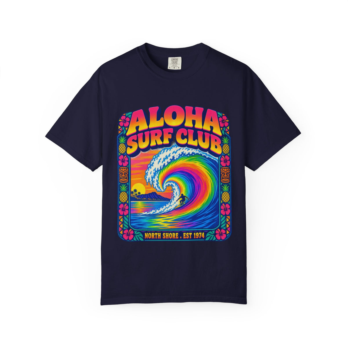 Aloha Surf Club Tee | Hawaiian Retro Surf Shirt | Tropical Hibiscus T-Shirt | Comfort Colors