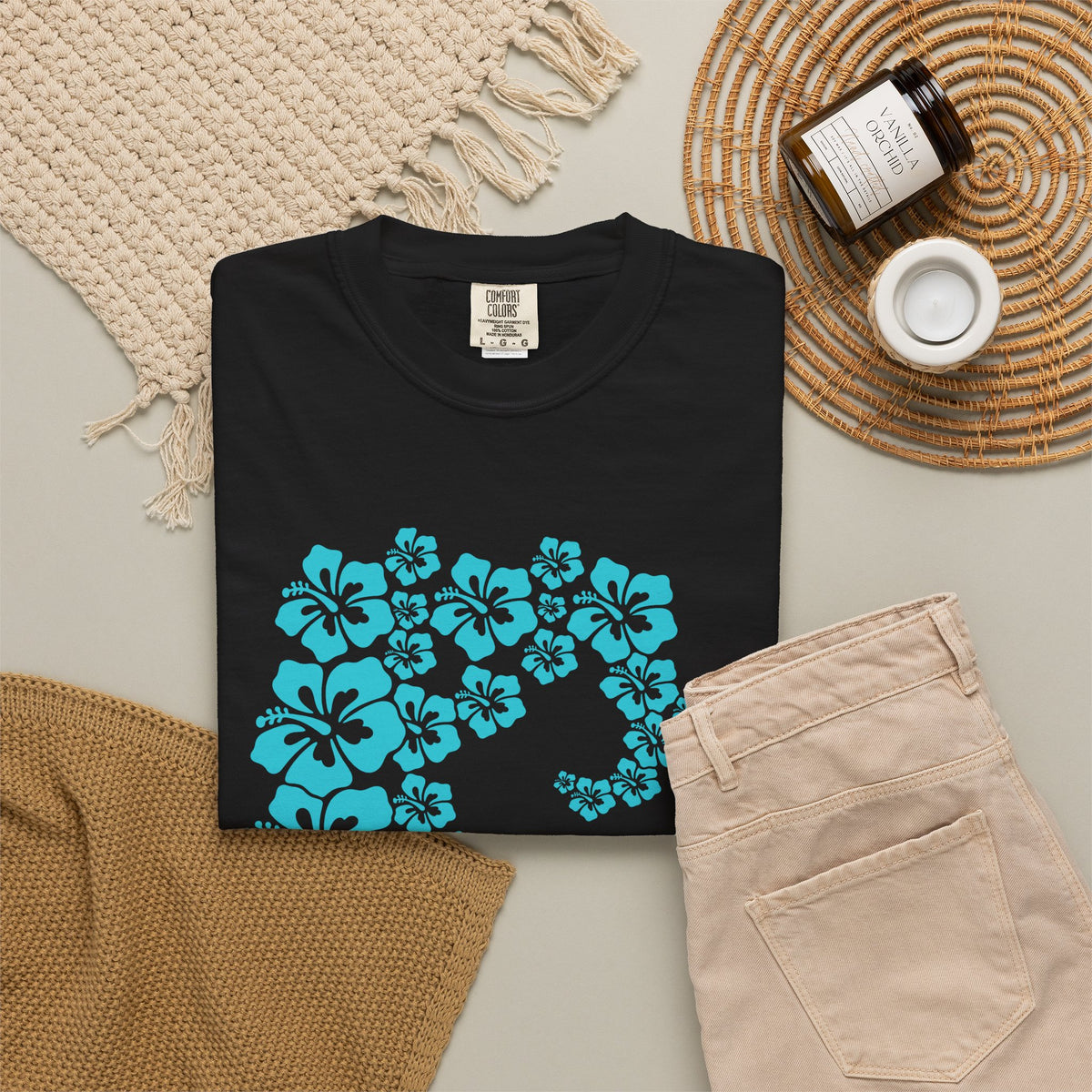 Hibiscus Wave Tee | Teal Flower Wave Shirt | Tropical Hawaiian Hibiscus T-Shirt | Comfort Colors
