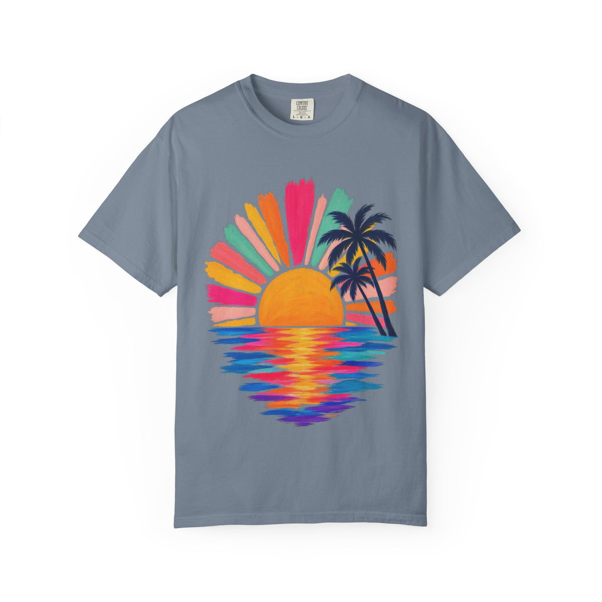 Pastel Sunrise Palm Shirt | Retro Sun Rays Beach Tee | Comfort Colors T-Shirt