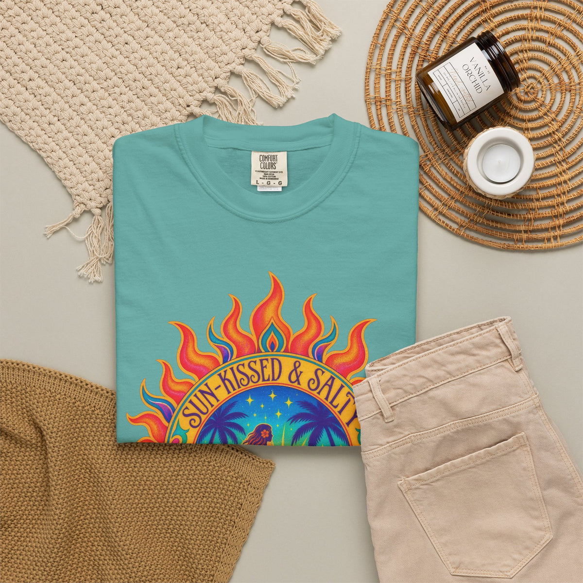 Sun-Kissed & Salty Tee | Sun Mandala Surf Girl Shirt | Boho Beach T-Shirt | Comfort Colors
