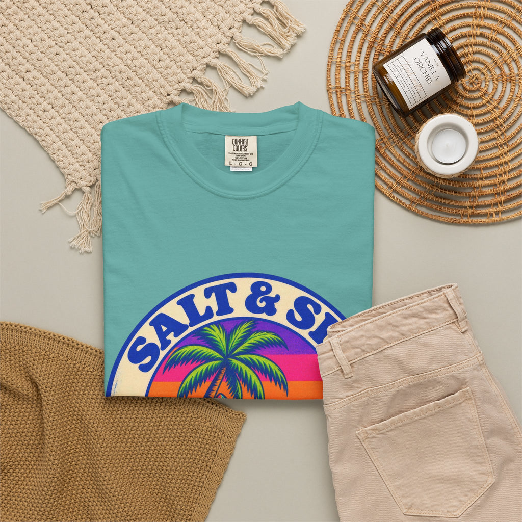 Salt & Sip Beach Bar Club Tee | Retro Sunset Badge Shirt | Tropical Cocktail T-Shirt | Comfort Colors