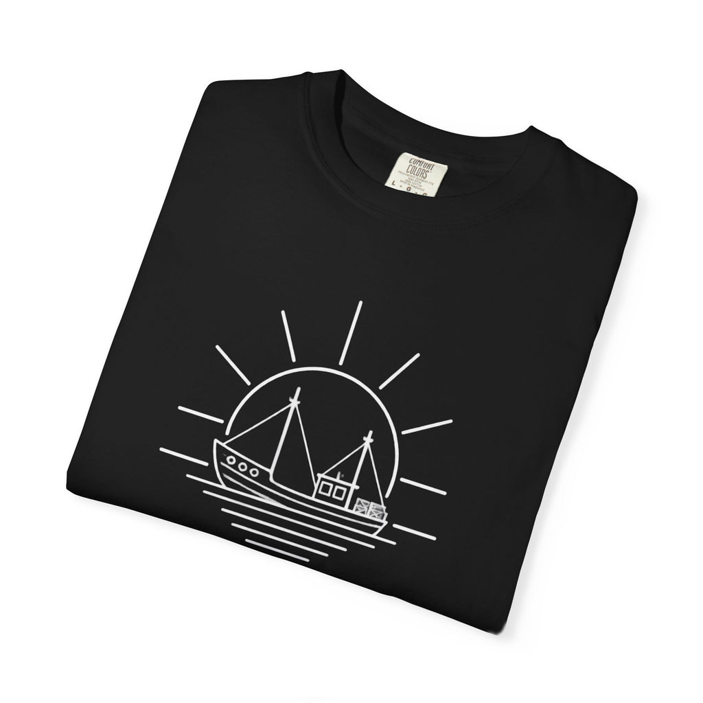 Good Days Start At Sea Tee | Fishing Boat Line Art Shirt | Fisherman Nautical T-Shirt | Comfort Colors