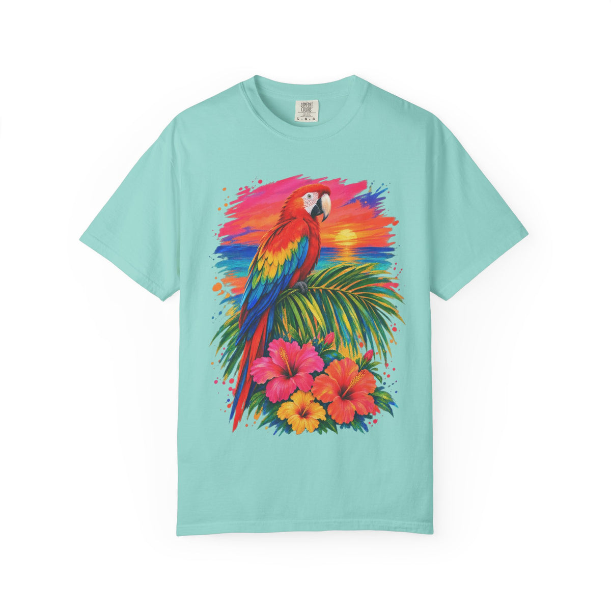 Macaw Parrot Sunset Shirt | Tropical Bird Hibiscus Tee | Comfort Colors T-Shirt