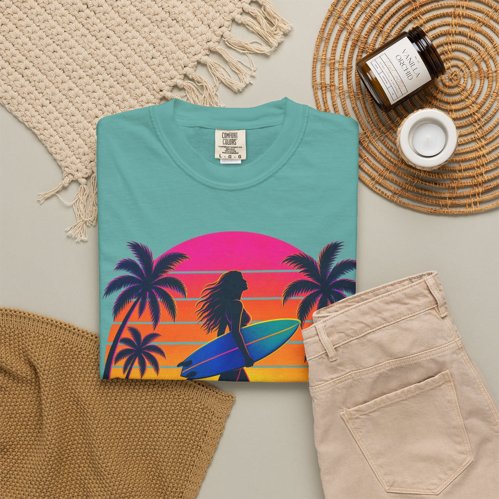 Chasing Sunsets Tee | Synthwave Sunset Surf Girl Shirt | Retro Palm T-Shirt | Comfort Colors