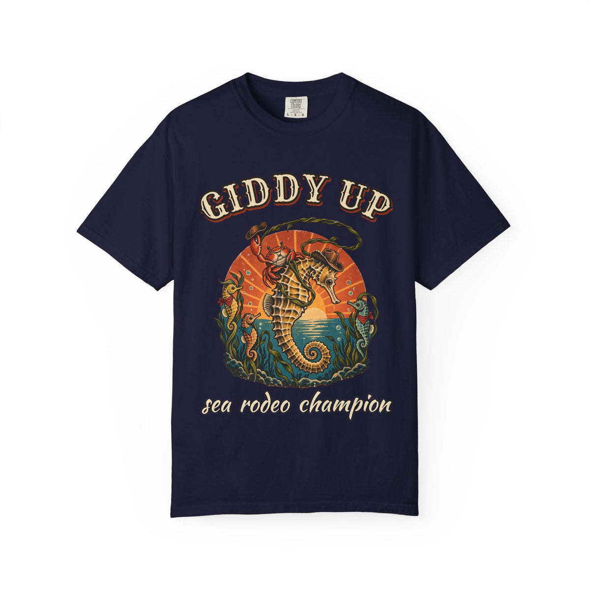 Giddy Up Sea Rodeo Shirt | Seahorse Cowboy Bootleg Tee | Comfort Colors T-Shirt
