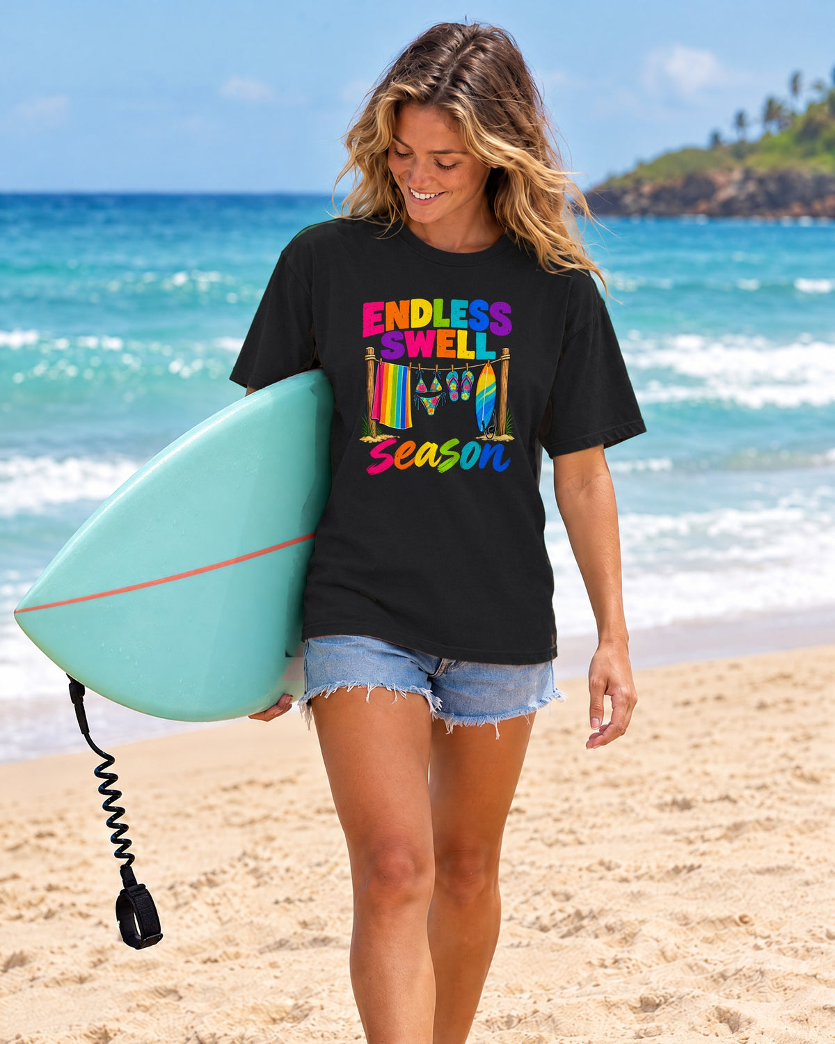 Endless Swell Season Tee | Retro Beach Clothesline Shirt | Colorful Surf T-Shirt | Comfort Colors