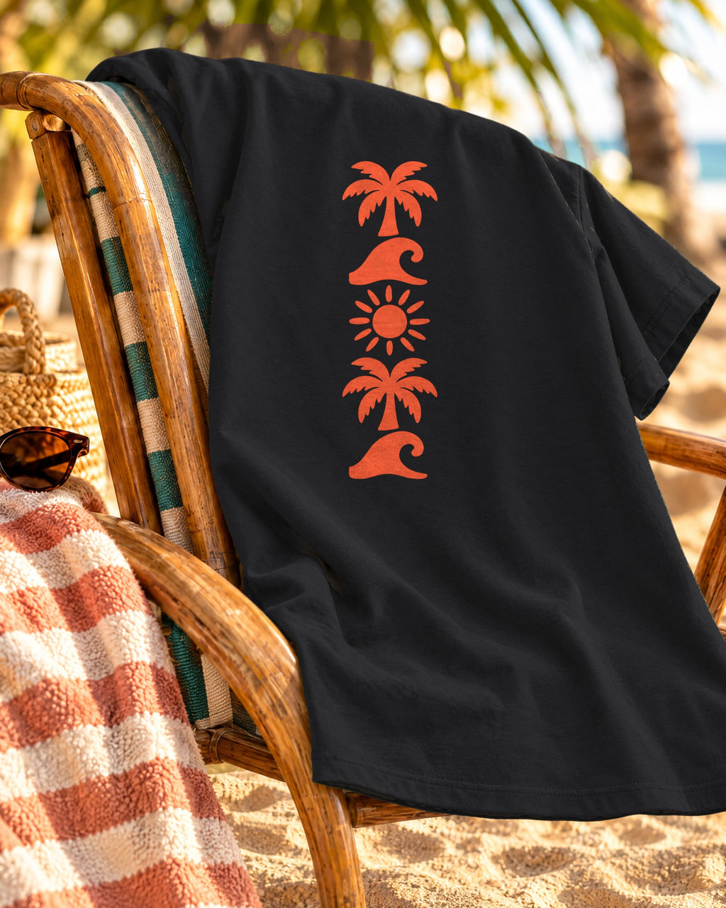 Palm Wave Totem Shirt | Stamp Column Beach Tee | Comfort Colors T-Shirt