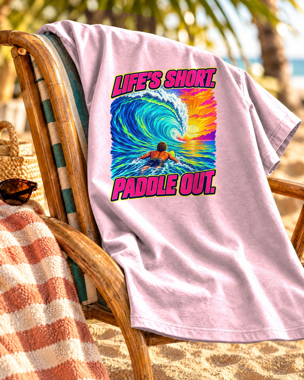 Life's Short Paddle Out Tee | Surf Motivation Shirt | Retro Surfboard T-Shirt | Comfort Colors