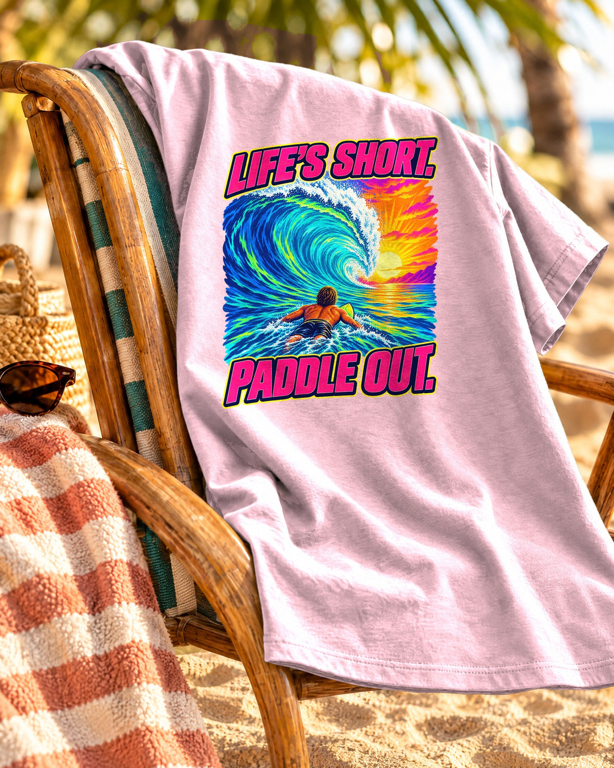 Life's Short Paddle Out Tee | Surf Motivation Shirt | Retro Surfboard T-Shirt | Comfort Colors