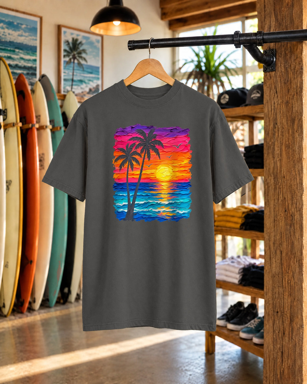 Palm Tree Sunset Shirt | Impasto Painted Beach Tee | Comfort Colors T-Shirt