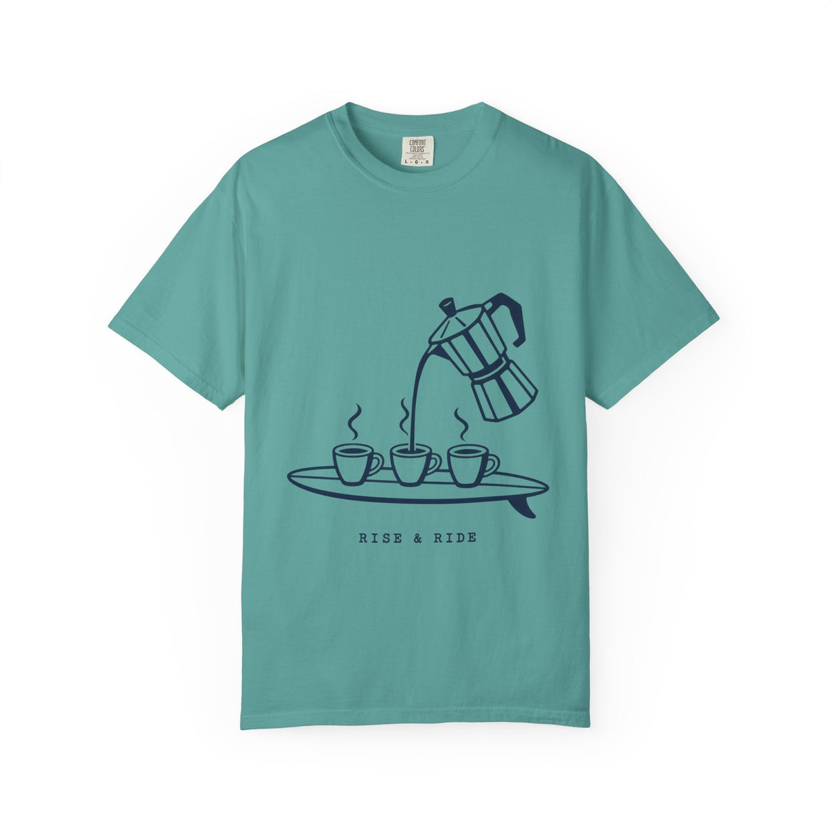 Rise And Ride Coffee Surf Shirt | Espresso Surfboard Tee | Comfort Colors T-Shirt