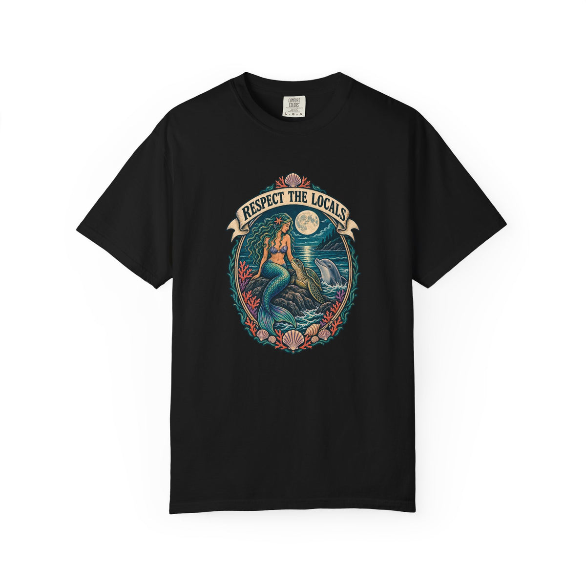 Respect The Locals Mermaid Tee | Vintage Mermaid Dolphin Shirt | Ocean Art T-Shirt | Comfort Colors Gift
