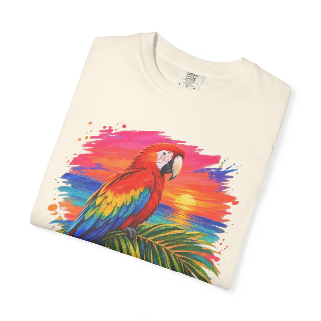 Macaw Parrot Sunset Shirt | Tropical Bird Hibiscus Tee | Comfort Colors T-Shirt