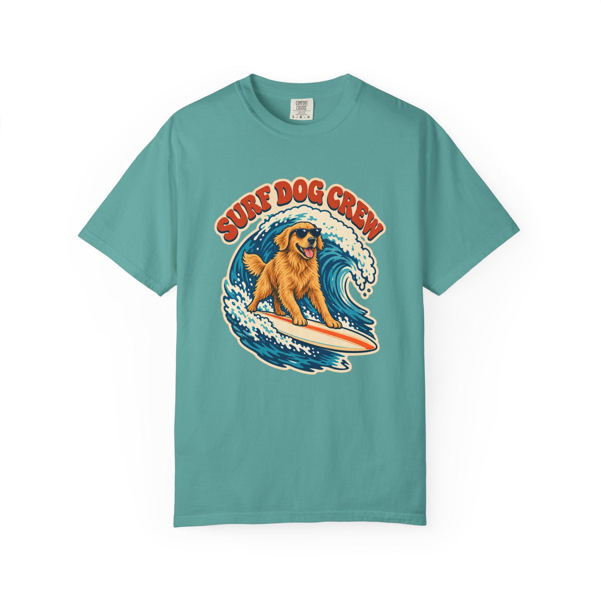Surf Dog Crew Tee | Golden Retriever Surfing Shirt | Funny Dog Lover Surf T-Shirt | Comfort Colors